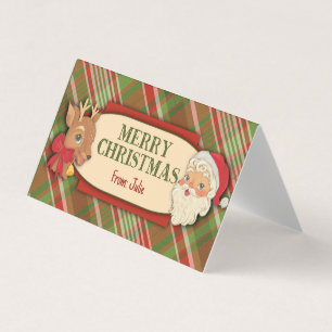 Vintage Plaid Merry Christmas Treat Bag Topper Business Card