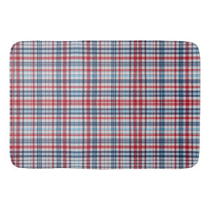 Vintage, plaid red white blue pattern bath mat