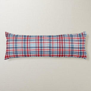 Vintage, plaid red white blue pattern body pillow