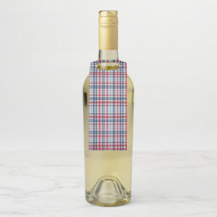 Vintage, plaid red white blue pattern bottle tag