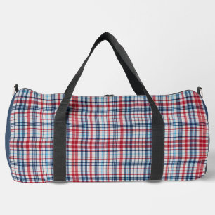 Vintage, plaid red white blue pattern  duffle bag