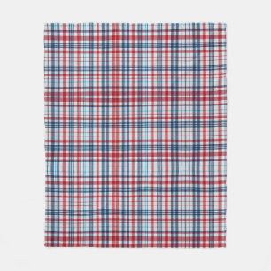 Vintage, plaid red white blue pattern fleece blanket