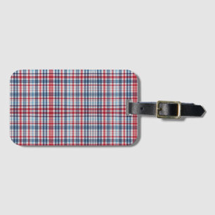 Vintage, plaid red white blue pattern luggage tag