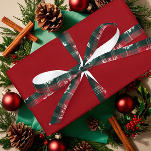 Vintage Plaid red Winter Christmas Snowflakes Satin Ribbon