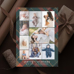 Vintage Plaid Retro Merry Christmas Collage Photo Holiday Card<br><div class="desc">9 photo areas in various orientations with retro inspired plaid background,  retro  style "merry christmas" greeting; Add a message to the back or more photos if desired.</div>