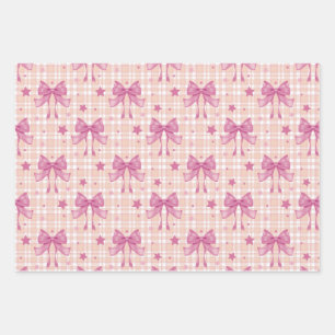 Vintage Plaid Ribbons and Stars Wrapping Paper Sheet
