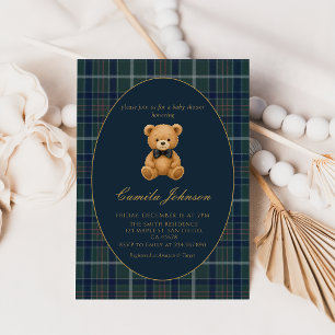 Vintage Plaid Teddy Bear Baby Shower Invitation