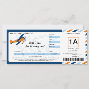 Vintage Plane Birthday Boarding Pass Ticket Invitation