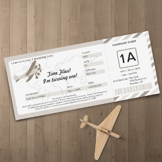 Vintage Plane Birthday Boarding Pass Ticket Invitation