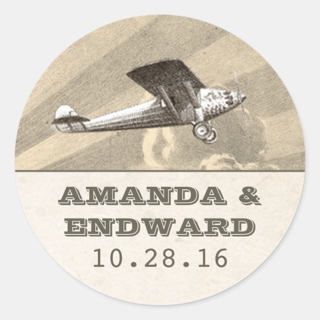 vintage plane destination wedding stickers seals (Front)