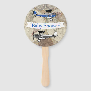 Vintage Planes Aviator Adventure Baby Shower Hand Fan