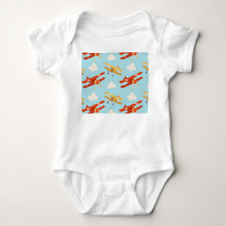 Vintage Planes Clouds Background Pattern Baby Bodysuit