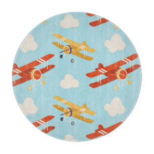 Vintage Planes Clouds Background Pattern Cutting Board