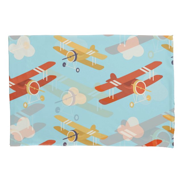 Vintage Planes Clouds Background Pattern Pillowcase (Front)