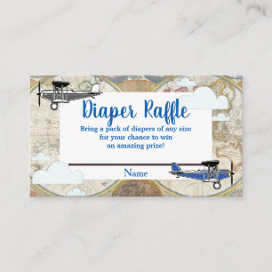 Vintage Planes & Clouds World Map Diaper Raffle Enclosure Card