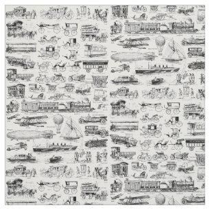 Vintage Planes Trains & Automobiles Pattern Fabric
