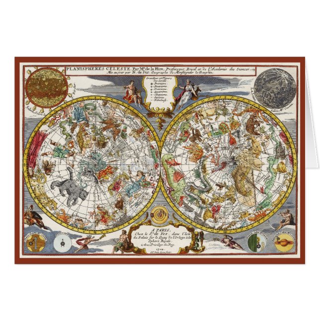 Vintage Planisphere Star Map by Nicholas de Fer (Front Horizontal)