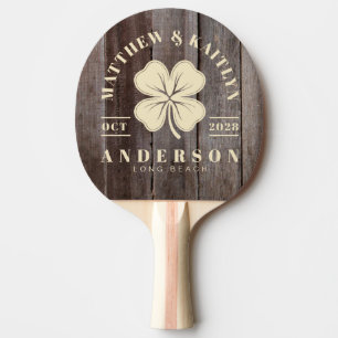 Vintage Planks Irish Lucky Clover Wedding Crest Ping Pong Paddle