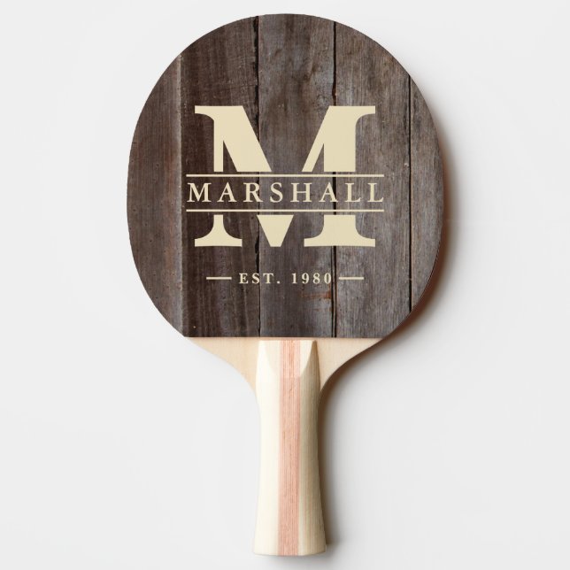 Vintage Planks Monogram & Name Overlay Ping Pong Paddle (Back)