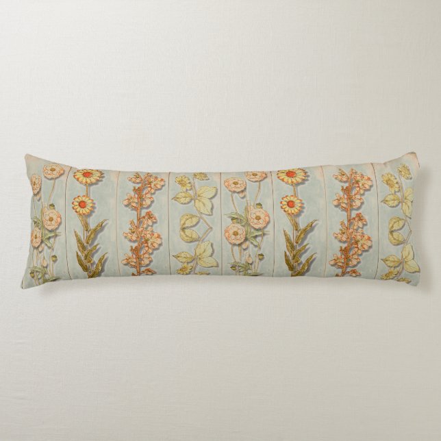 Vintage Plant Illustrations Wood Panels Body Pillow (Front)