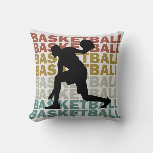 Vintage Player Basketball Throw Pillow (Front)