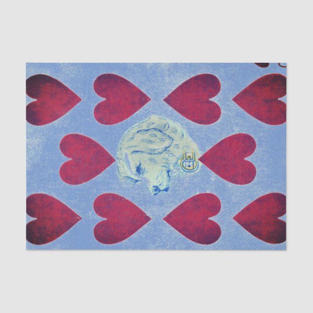 VINTAGE PLAYING CARD IMAGE RED HEARTS Tissue Paper (Front)