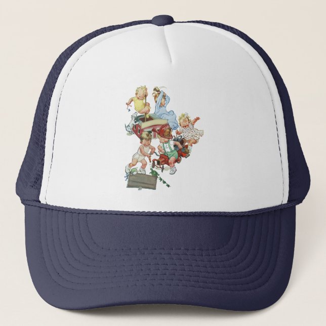 Vintage Playing with Fire Trucks Trucker Hat (Front)