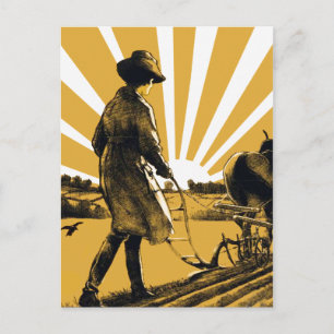 Vintage Plow Girl Postcard