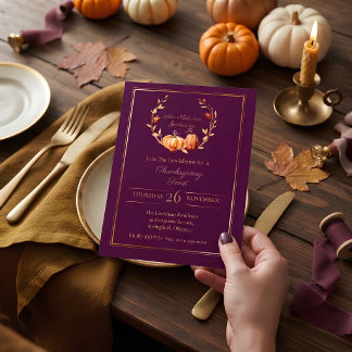 Vintage Plum Botanical Pumpkin Thanksgiving Dinner Acrylic Invitations