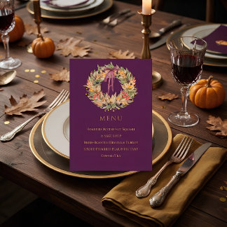 Vintage Plum Botanical Thanksgiving Dinner Menu Ca