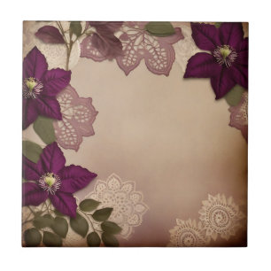 Vintage Plum Clematis Tile