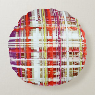 Vintage Plum Peach Grape Retro Plaid Round Pillow