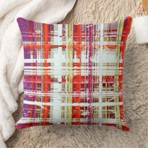Vintage Plum Peach Grape Retro Plaid Throw Pillow