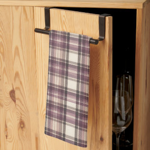 Vintage Plum Purple & Cream Tartan Plaid Kitchen Towel