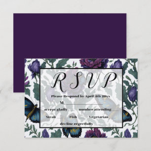 Vintage plum purple magenta floral butterflies  RSVP card