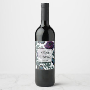 Vintage plum purple magenta floral butterflies wine label
