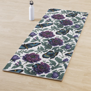 Vintage plum purple magenta floral butterflies  yoga mat