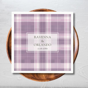 Vintage Plum Purple Plaid Country Wedding Napkin