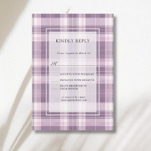 Vintage Plum Purple Plaid Country Wedding RSVP Card