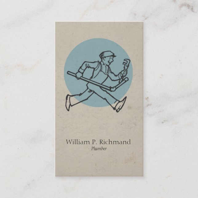 Vintage Plumber Blue with Retro Circle Business Card (Front)