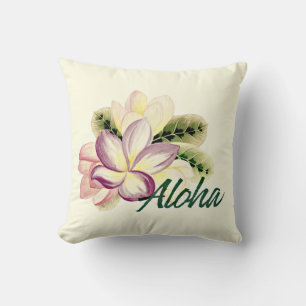 Vintage Plumeria Aloha Throw Pillow