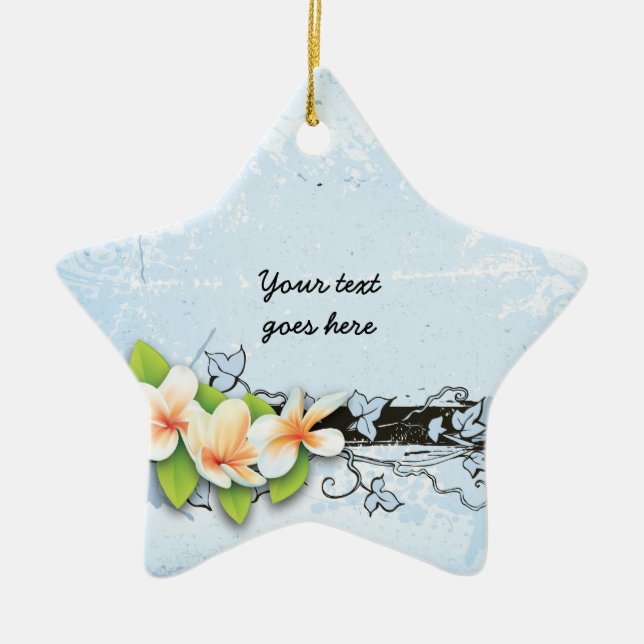 Vintage plumeria and ivy blue grunge ornament (Front)