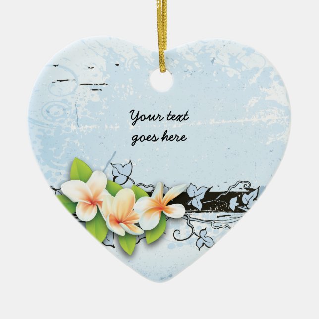 Vintage plumeria and ivy blue grunge ornament (Front)