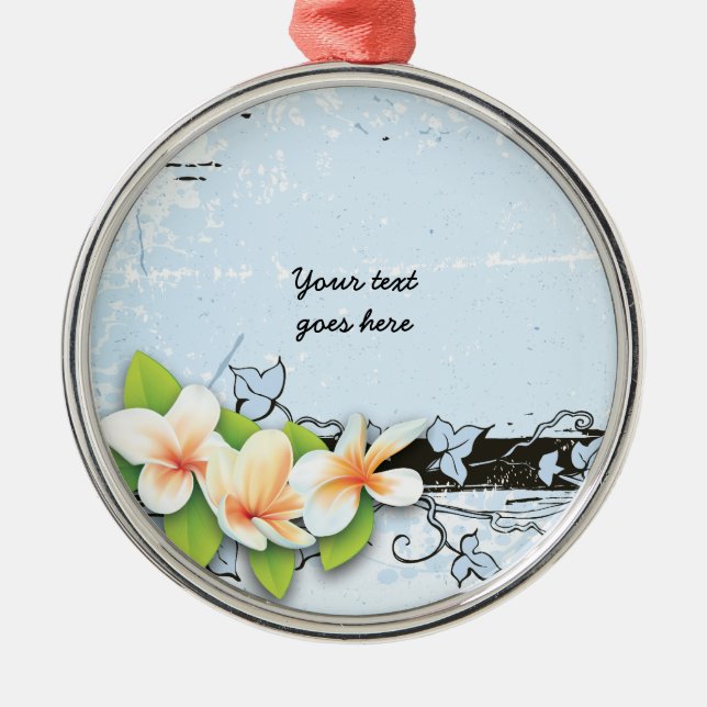 Vintage plumeria and ivy blue grunge ornament (Front)