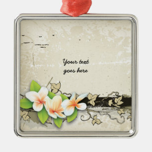 Vintage plumeria and ivy grunge custom ornament