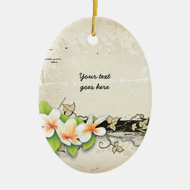 Vintage plumeria and ivy grunge custom ornament (Front)
