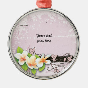 Vintage plumeria and ivy pink grunge ornament