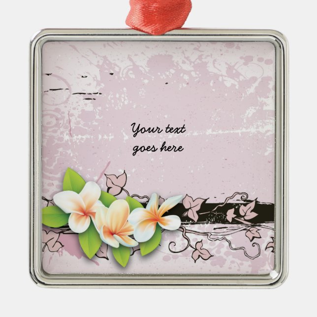 Vintage plumeria and ivy pink grunge ornament (Front)