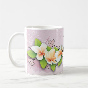 Vintage plumeria/frangipani and ivy pink mug
