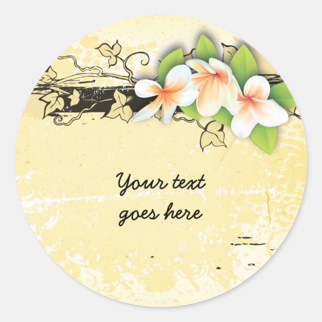 Vintage plumeria/frangipani and ivy yellow sticker (Front)